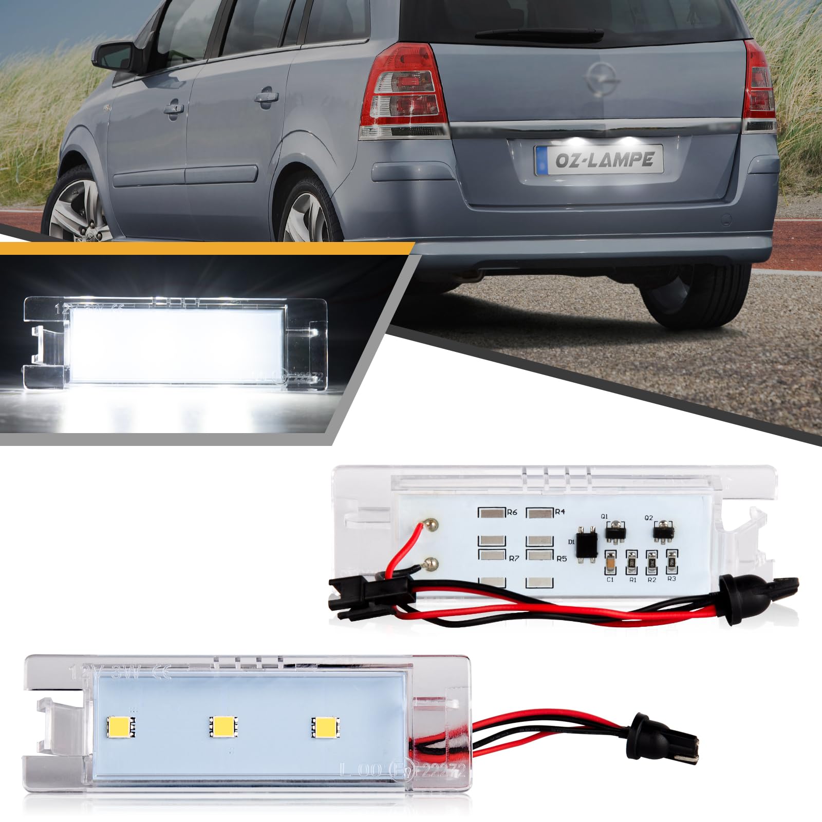 OZ-LAMPE LED Kennzeichenbeleuchtung für Vauxhall Opel Zafira B Vectra C Corsa C D Insigina Astra J H Adam Cascada Meriva A B Tigra Twin Top, Kennzeichen mit CAN-Bus, Nummernschildbeleuchtung LED von OZ-LAMPE