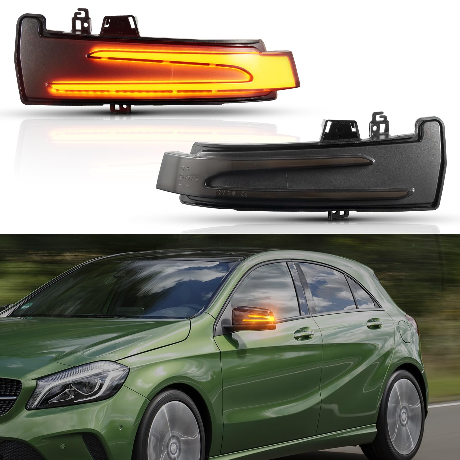OZ-LAMPE LED Spiegelblinker für Merceds-Benz W176 W246 W212 W204 C117 X156 X204 W221W218,LED Blinker mit Canbus Fehlerfrei,72 * 2835 SMD Schwarz von OZ-LAMPE