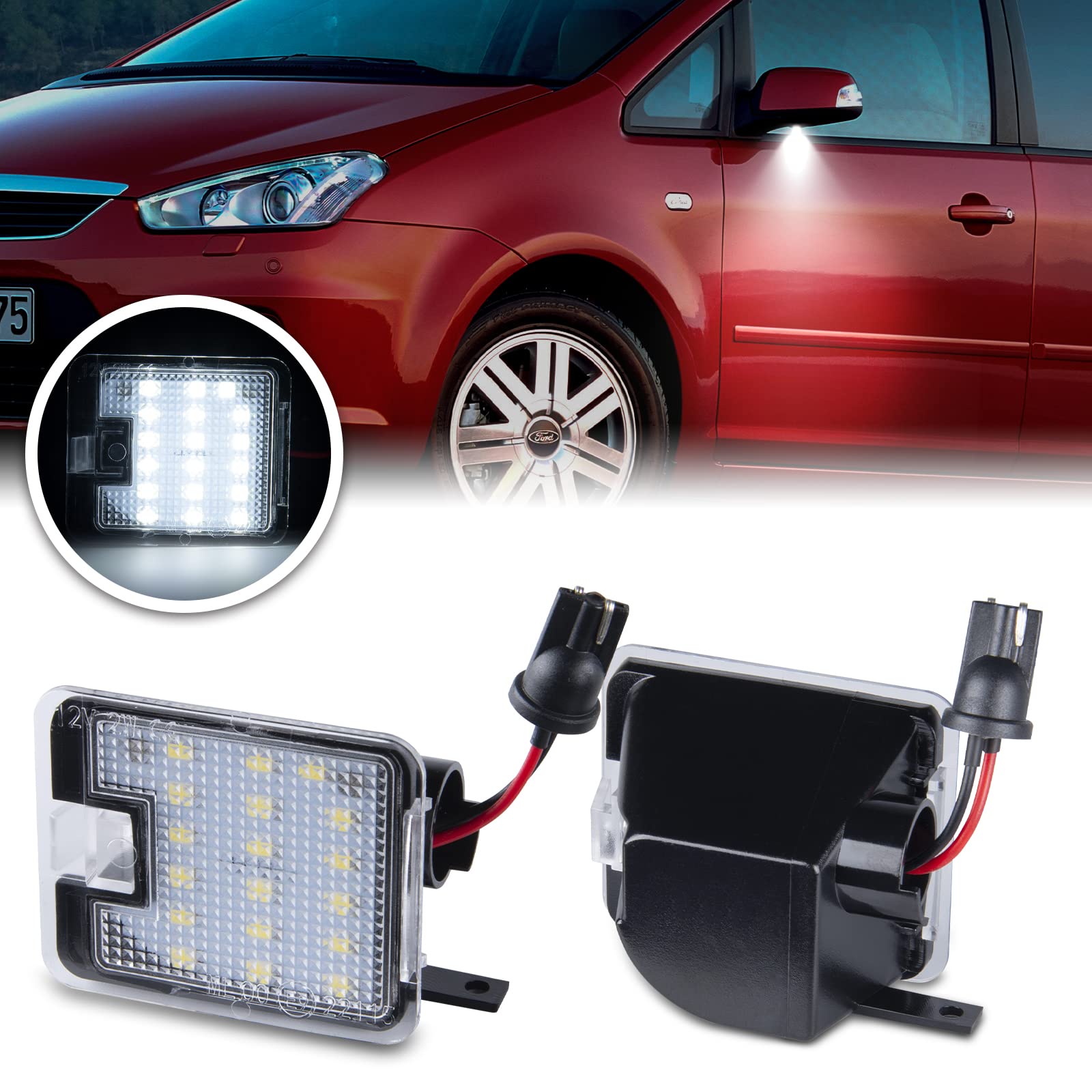 OZ-LAMPE LED Umfeldbeleuchtung Spiegel Umgebungslicht für Ford CMAX Focus Kuga Mondeo SMAX 2 Stück E-Prüfzeichen Canbus Schwarz von OZ-LAMPE