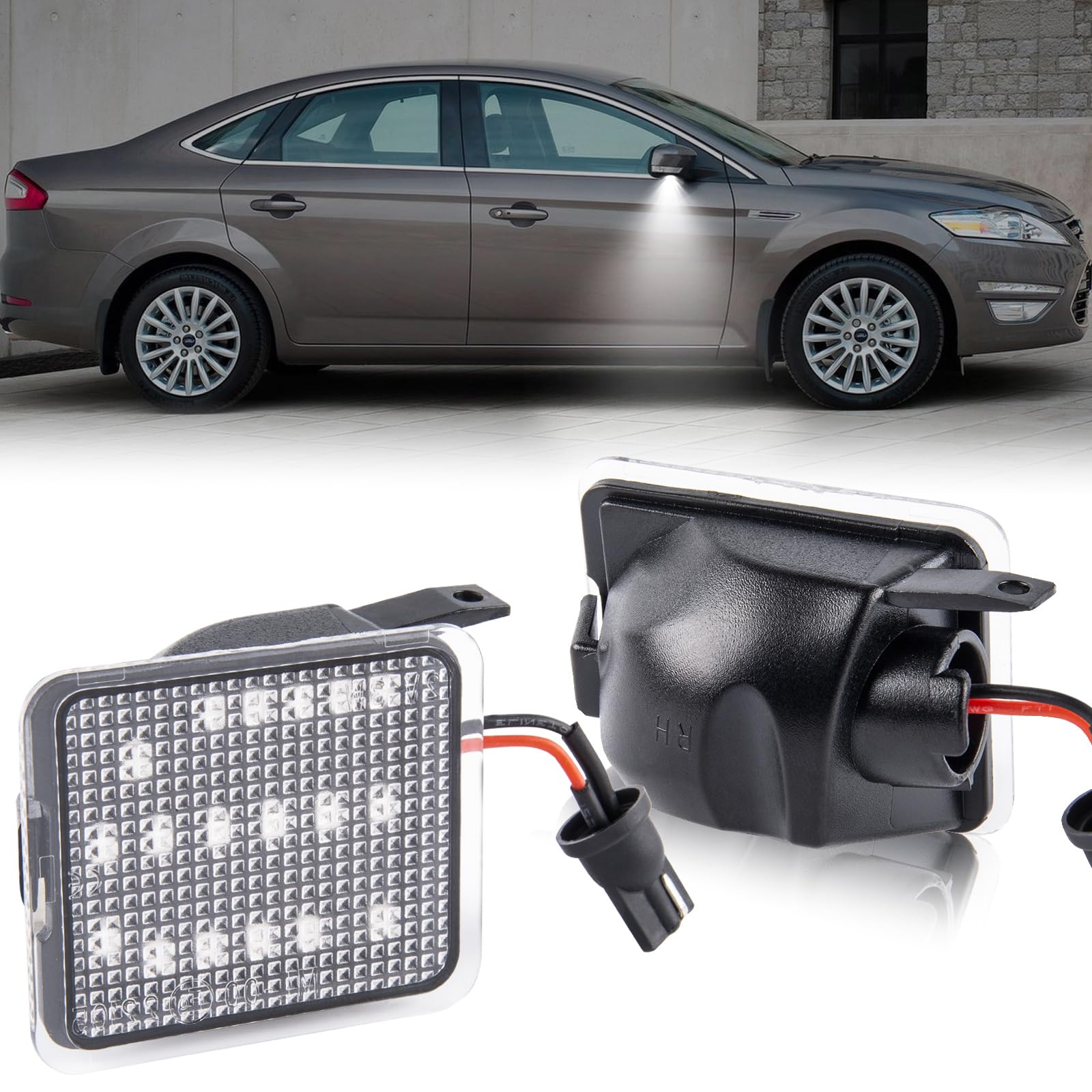 OZ-LAMPE LED Umfeldbeleuchtung Spiegel Umgebungslicht für Fo-rd Mondeo MK4 Focus Mk3 C Max Kuga 2 Stück E-Prüfzeichen Canbus Schwarz von OZ-LAMPE