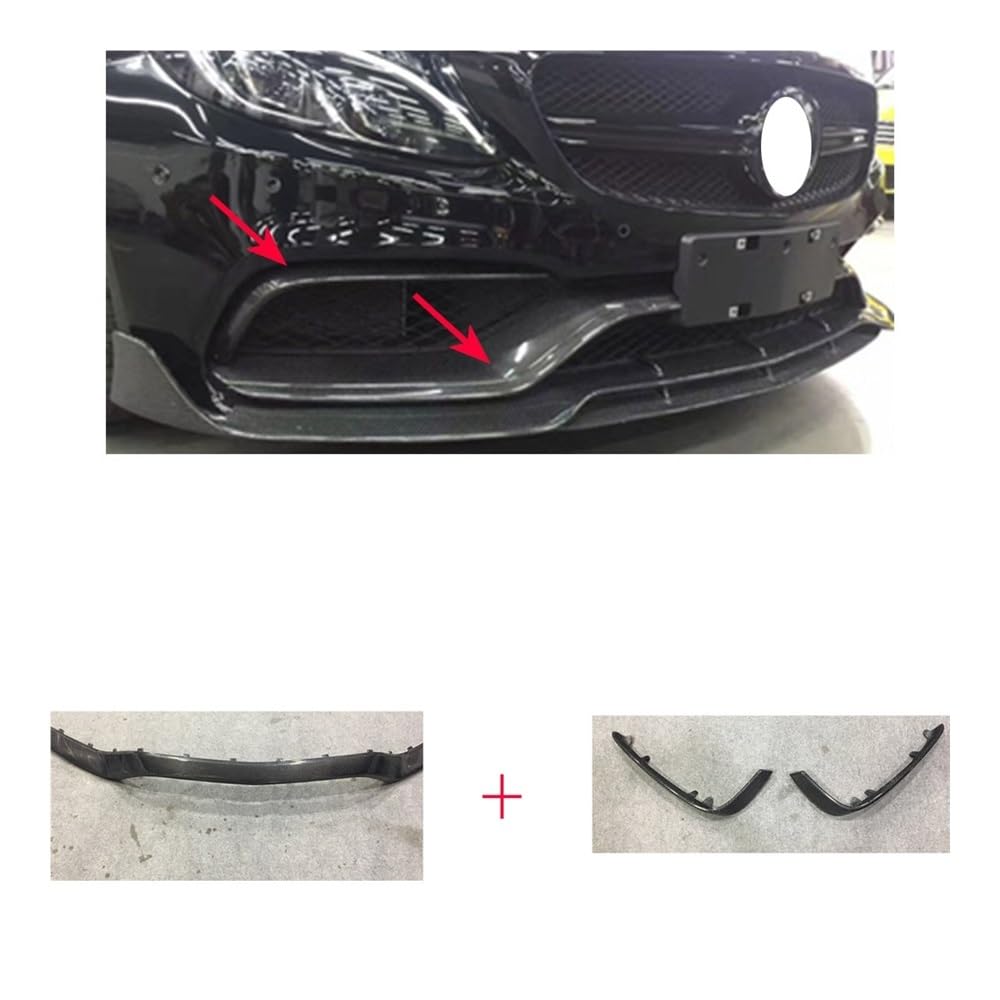 OZCCH Frontspoilerlippe mit Seitensplitter, kompatibel mit Benz W205/C205/S205 C63/C63s AMG Limousine/Coupe/Kombi 2015–2023, aerodynamischer Performance-Spoiler aus Kohlefaser(One set) von OZCCH