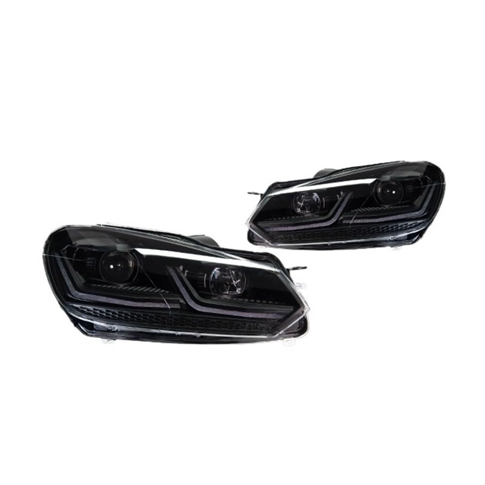OZCCH Scheinwerfer kompatibel for VW Golf 6 MK6 2009–2013 DRL Tagfahrlicht Scheinwerfer Bi-Xenon-Glühbirne Nebelscheinwerfer Autozubehör(Black,1PAIR_RIGHT_INCLUDE) von OZCCH