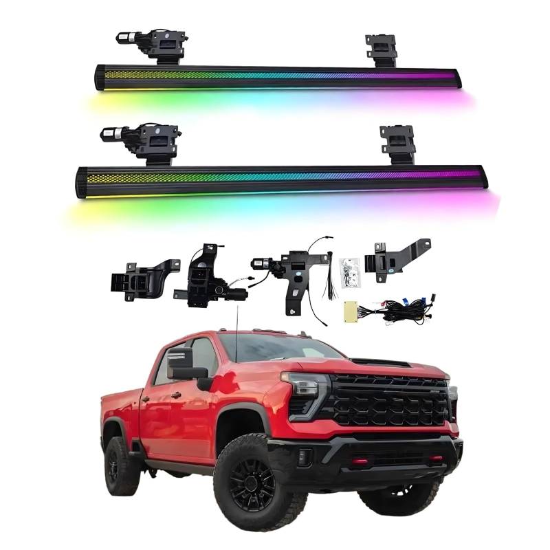 OZTSR Elektrische Trittbretter, kompatibel mit Chevrolet Silverado 2024–2025 mit leichten, SUV-, Offroad- und Pickup-Trucks – einziehbare Truck-Stufen und Nerf Bars von OZTSR