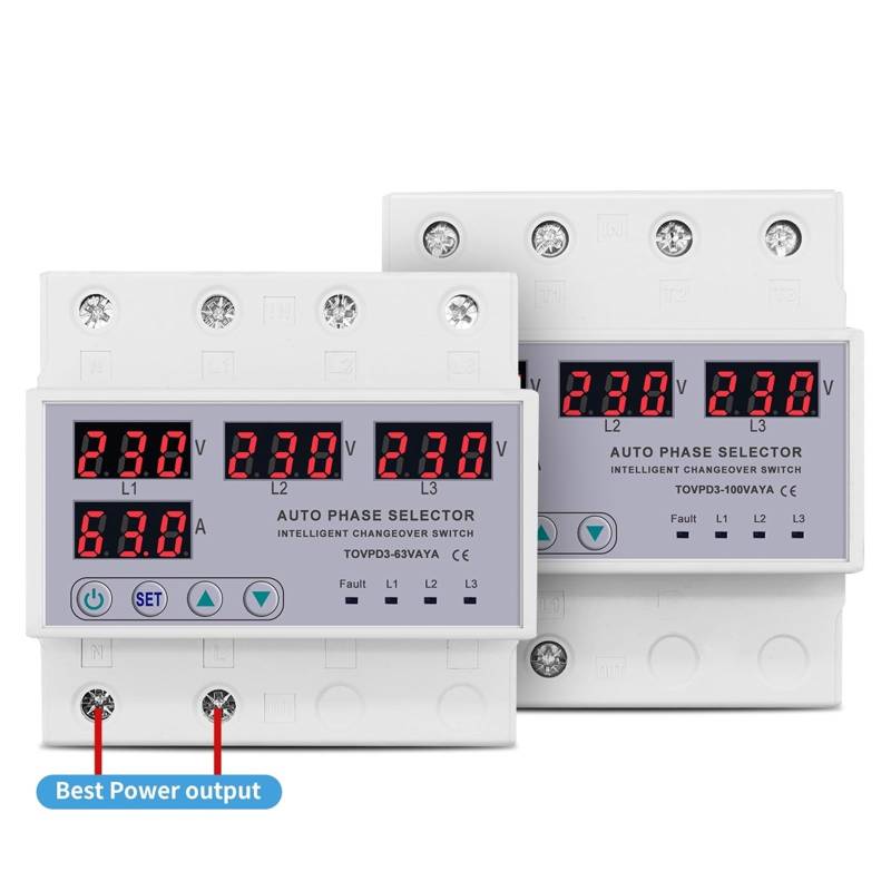 100A 63A 3 Phase 3P + N Din-Schiene Phase Selector Einstellbare Über Und Monitor Relais Protector 1Pcs(63A phase selector) von OZVSVGQO