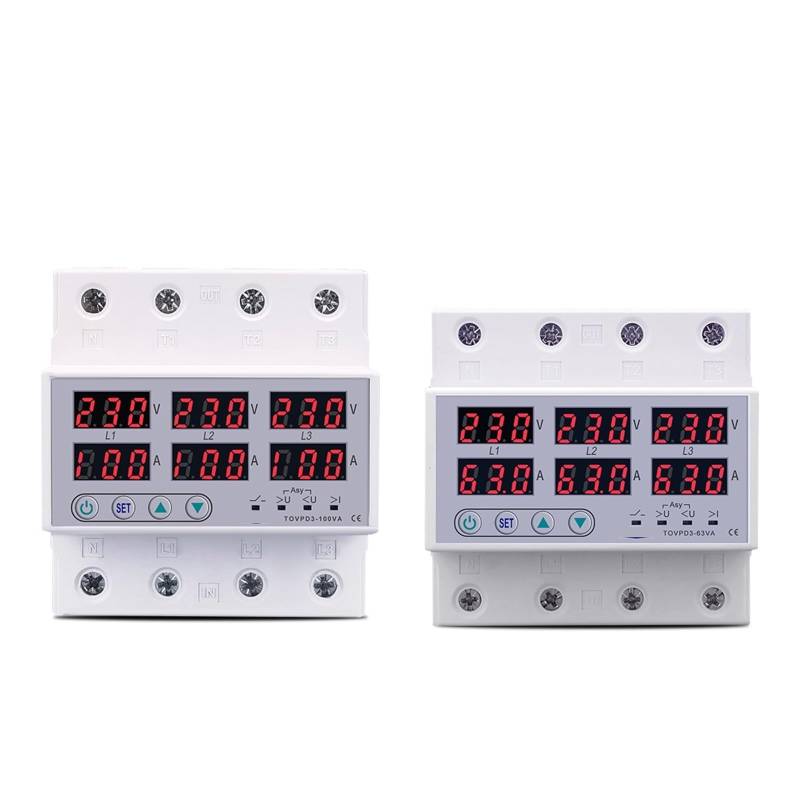 Din-Schiene 3-Phasen-Spannungsrelais 3P + N Voltmeter Amperemeter Über- und Unterspannungsüberwachungsrelais 1 Stücke(100A With N 3X220V) von OZVSVGQO
