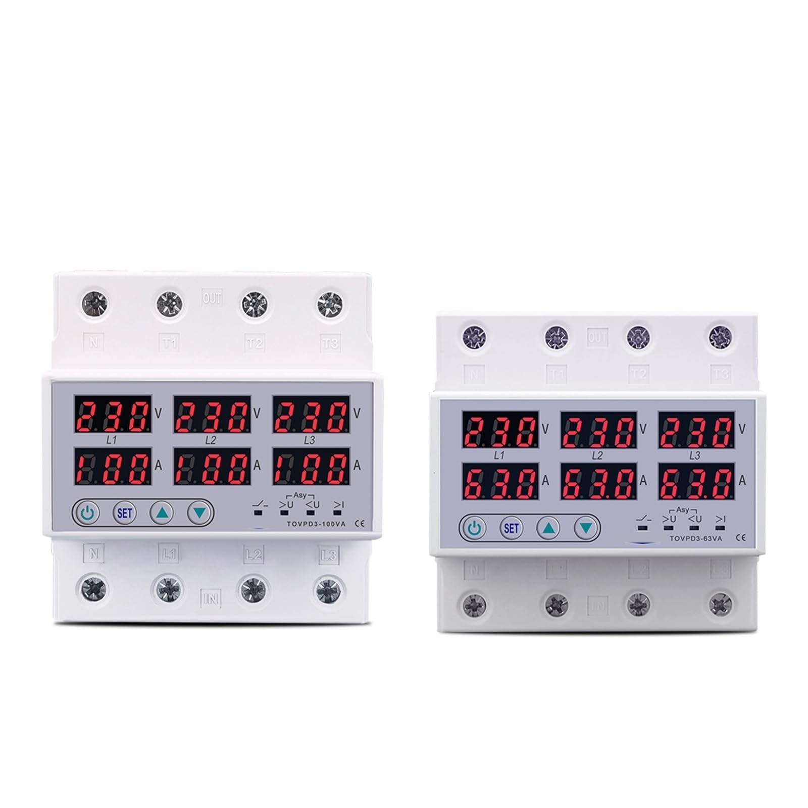 Din-Schiene 3-Phasen-Spannungsrelais 3P + N Voltmeter Amperemeter Über- und Unterspannungsüberwachungsrelais 1 Stücke(63A With N 3X230V) von OZVSVGQO