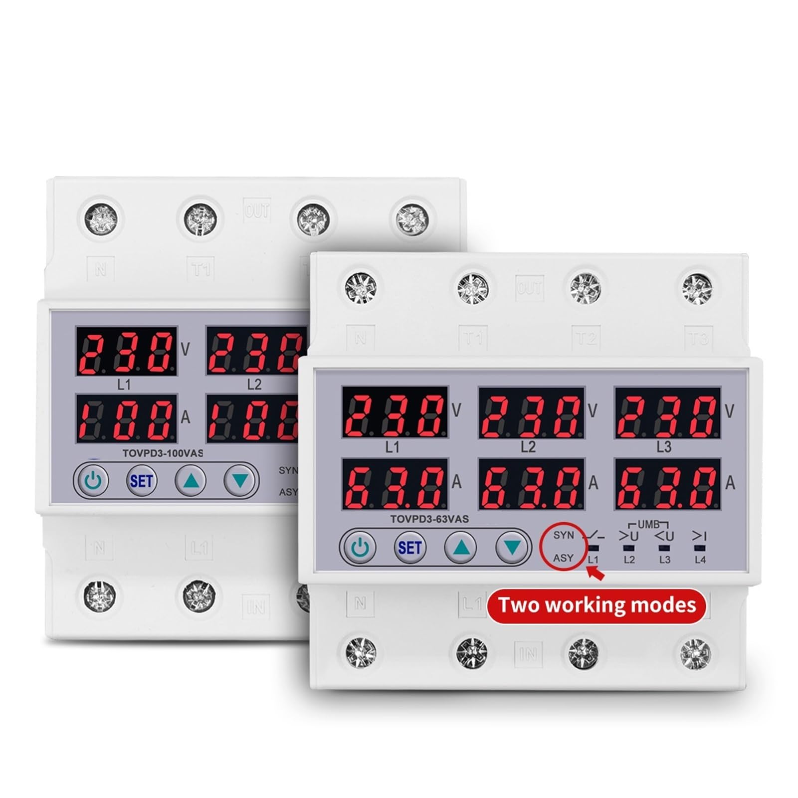 Din-Schiene 3P + N Einstellbare Über Unter Spannung Strom Grenze Schutz Relais Protector 1Pcs(63A 3X220V) von OZVSVGQO