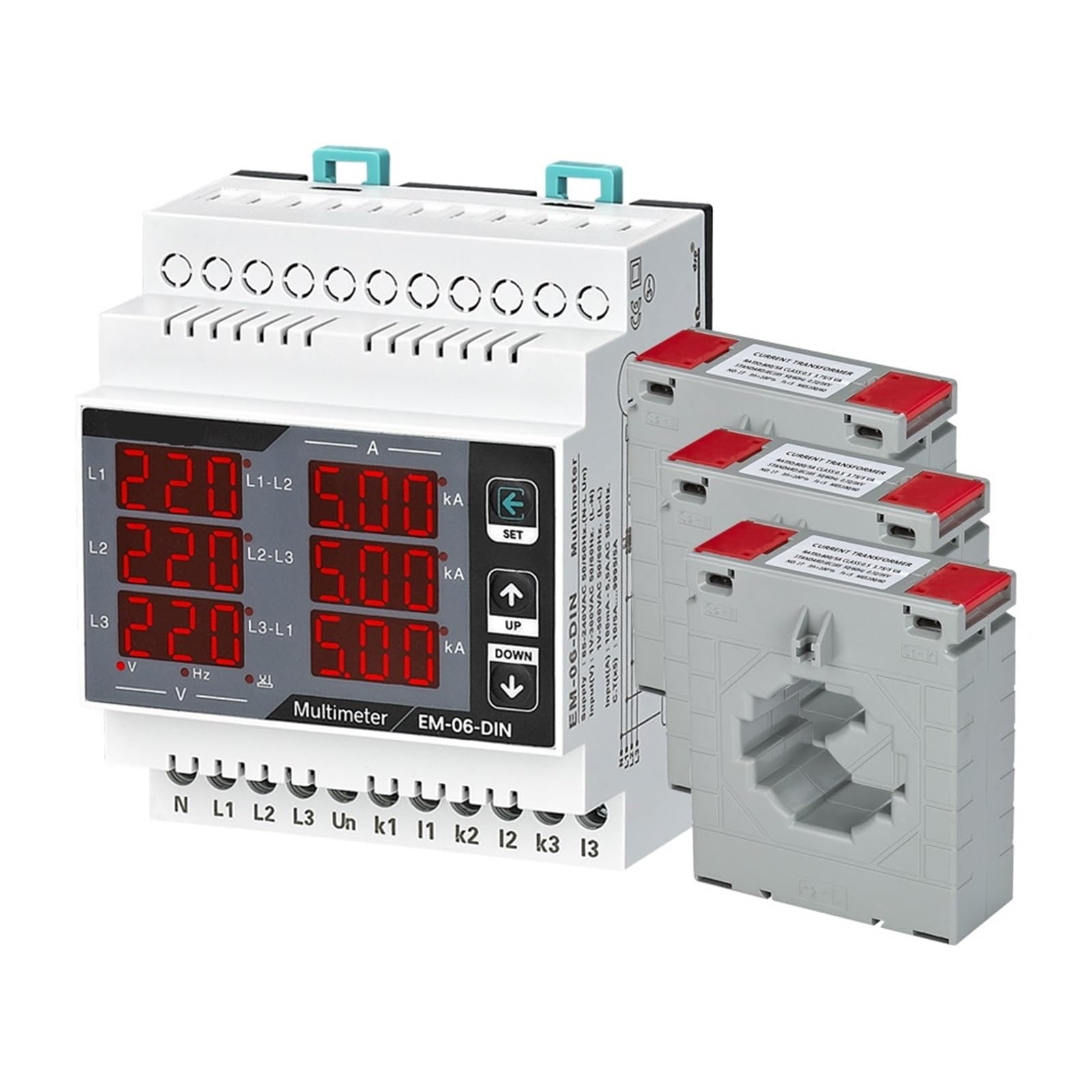 OZVSVGQO EM-06-DIN Multimeter Dreiphasenvolt (LL) (LN) Ampere Frequenz Phasenfolge Anzeige Panel Meter 1 Stücke(3CT 600A) von OZVSVGQO