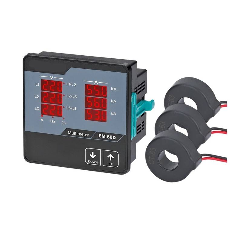 OZVSVGQO EM-XXD Digitalmultimeter Enthält 3 CT Dreiphasenvolt (LL) (LN) Ampere Frequenz Phasenfolgeanzeige 1St(60D(1-63A)) von OZVSVGQO