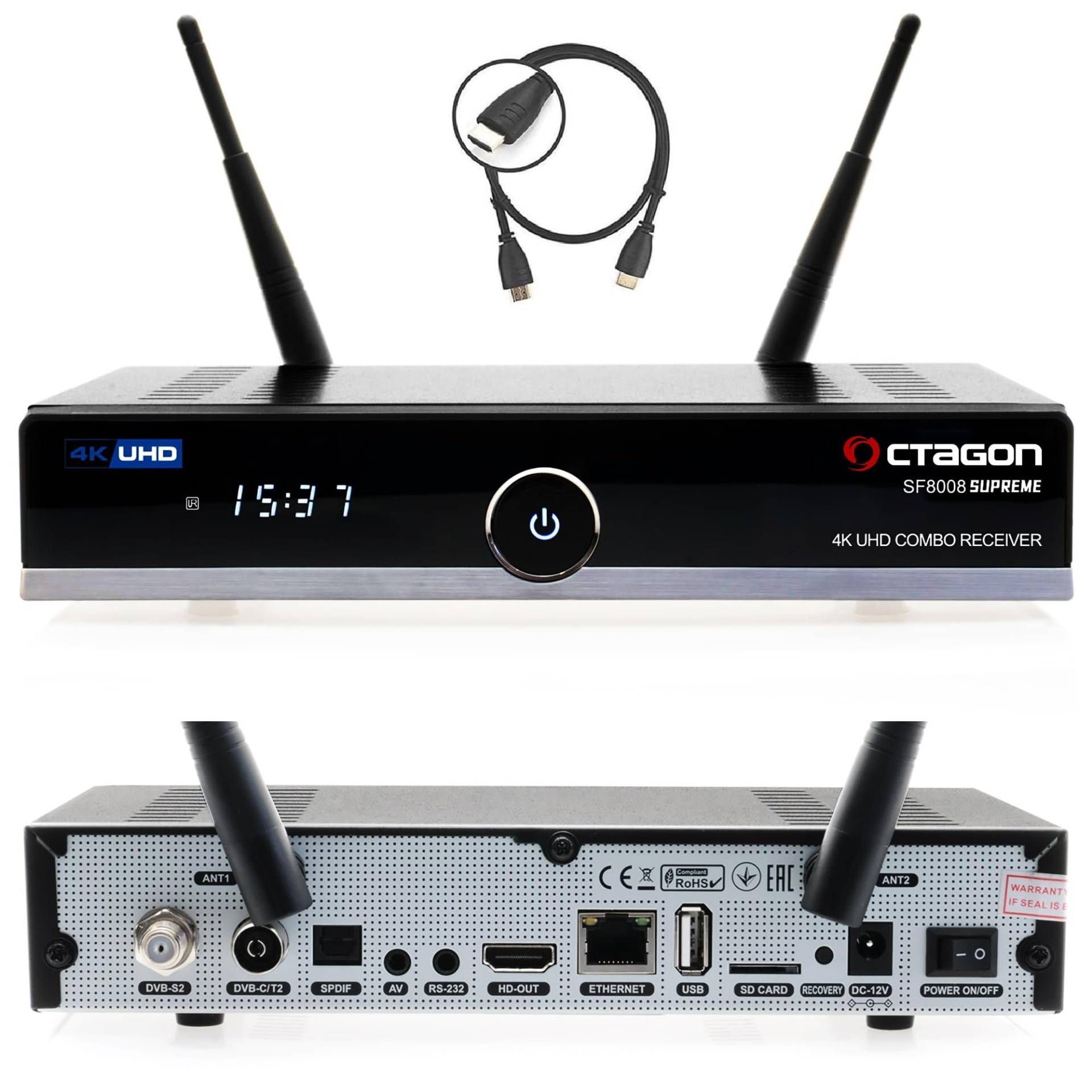 Octagon SF8008 UHD 4K Supreme Combo Receiver, Sat- Kabel- & DVB-T2 Receiver, E2 Linux & Define OS, mit PVR Aufnahmefunktion, M.2 M Key, Gigabit LAN, Bluetooth, Kartenleser, Sat to IP, WiFi WLAN Octagon SF8008 UHD 4K Supreme Combo Receiver, Sat- Kabel- & DVB-T2 Receiver, E2 Linux & Define OS, mit PVR Aufnahmefunktion, M.2 M Key, Gigabit LAN, Bluetooth, Kartenleser, Sat to IP, WiFi WLAN von Octagon