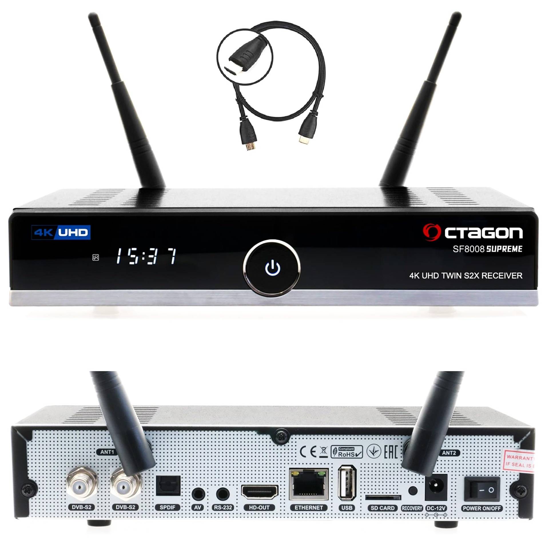 Octagon SF8008 UHD 4K Supreme Twin Sat Receiver, 2X DVB-S2X Tuner, E2 Linux & Define OS, mit Aufnahmefunktion, M.2 M Key, Gigabit LAN, Bluetooth, Kartenleser, Sat to IP, Multistream, WiFi WLAN Octagon SF8008 UHD 4K Supreme Twin Sat Receiver, 2X DVB-S2X Tuner, E2 Linux & Define OS, mit Aufnahmefunktion, M.2 M Key, Gigabit LAN, Bluetooth, Kartenleser, Sat to IP, Multistream, WiFi WLAN von Octagon