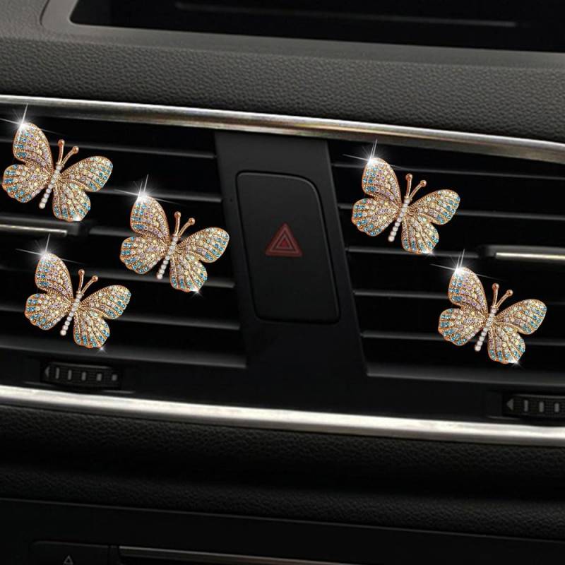 Odot Schmetterling Lufterfrischer-Kit, Auto Duft Lufterfrischer Auto Luftauslass Lufterfrischer Auto-Lüftungsclips Glitzernde Blumen Deko Lufterfrischer-Clips für Auto Deko (Blau, 5 Stück) von Odot