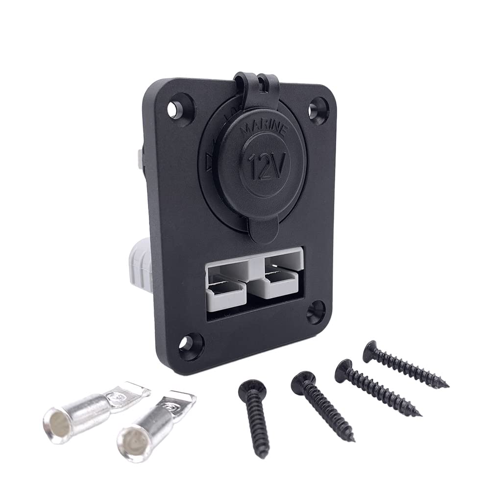 Offgridtec 90A Dual SB50 Anderson Flush-Mount-Rahmen + 12V Zigarettenanzünder-Steckdose, IP65 wasserbeständig, Hochwertiger Kunststoff, 12V-24V DC Anderson-Montage für Wohnmobile, Schwarz von Offgridtec