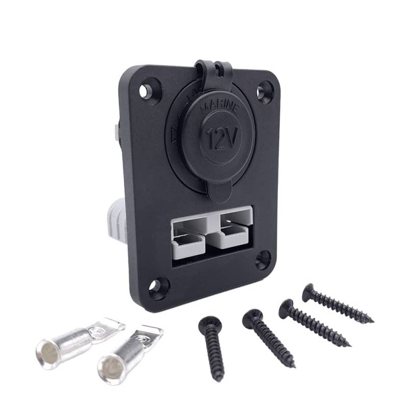 Offgridtec 90A Dual SB50 Anderson Flush-Mount-Rahmen + 12V Zigarettenanzünder-Steckdose, IP65 wasserbeständig, Hochwertiger Kunststoff, 12V-24V DC Anderson-Montage für Wohnmobile, Schwarz von Offgridtec