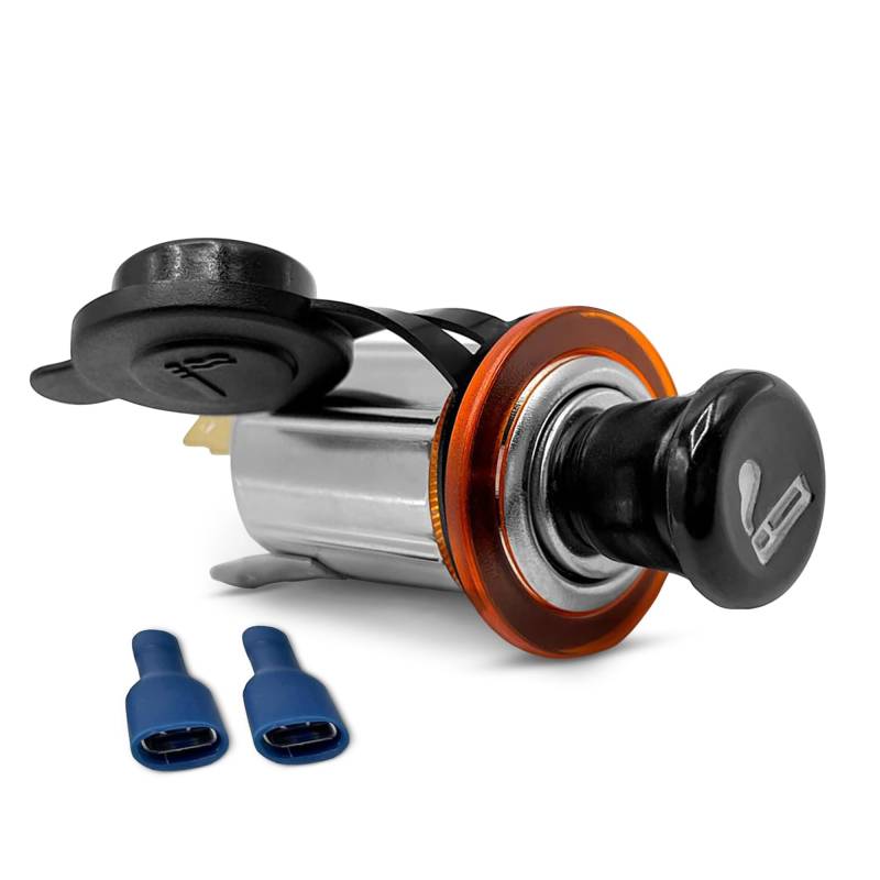 Offgridtec 12V Zigarettenanzündersteckdose mit Druckknopf-Heizspirale, Panelmontage-Stromanschluss für Auto, Lkw, Boot, Doppelfunktion zum Laden & Beleuchten, einschließlich Crimpanschlüssen, Schwarz von Offgridtec