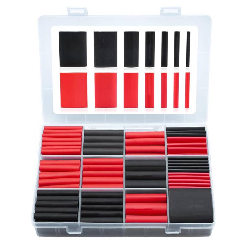 Schrumpfschlauch Sortiment Schwarz Rot 3:1 Ratio mit Kleber Doppelwandig 200 Stück 45mm Länge Verschiedene Durchmesser von Offgridtec