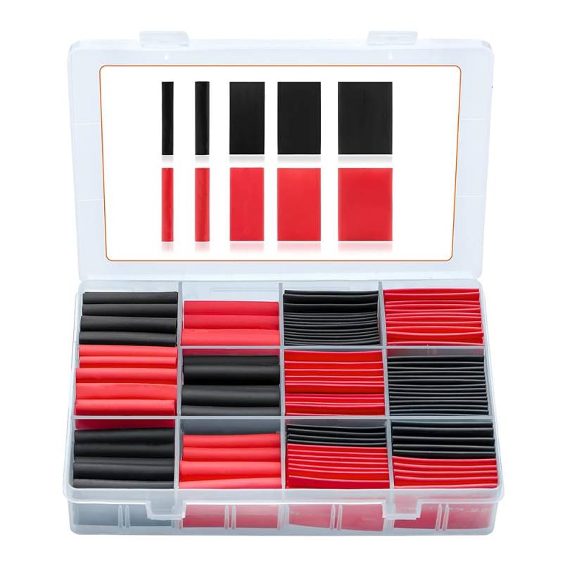 Offgridtec Schrumpfschlauch Set 4:1 Verhältnis, 190 vorgeschnittene Stücke, 45mm Länge, Doppelwandig mit Kleberbeschichtung, für Kabelisolierung & elektrische Verbindungen, Schwarz/Rot von Offgridtec