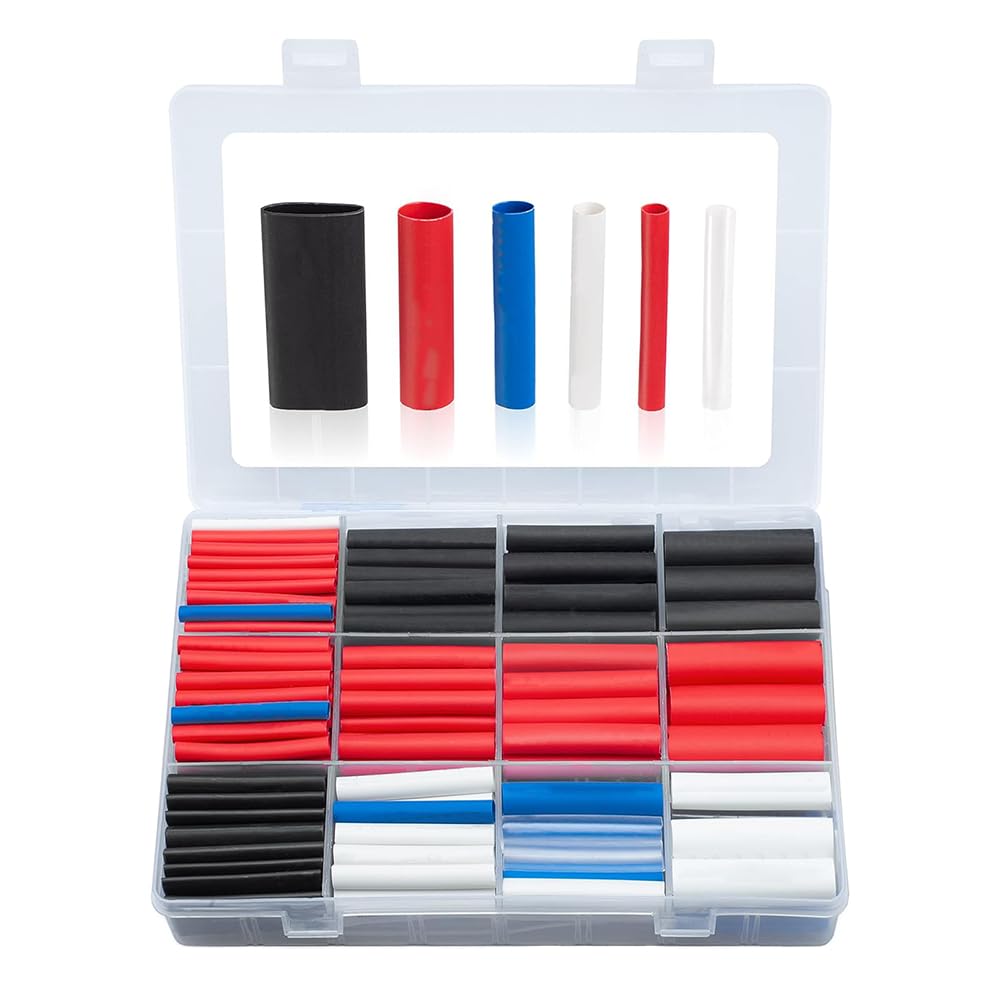 Schrumpfschlauch Sortiment Schwarz Rot Blau Weiß Transparent 3:1 Ratio mit Kleber Doppelwandig 275 Stück 45mm Länge Verschiedene Durchmesser von Offgridtec