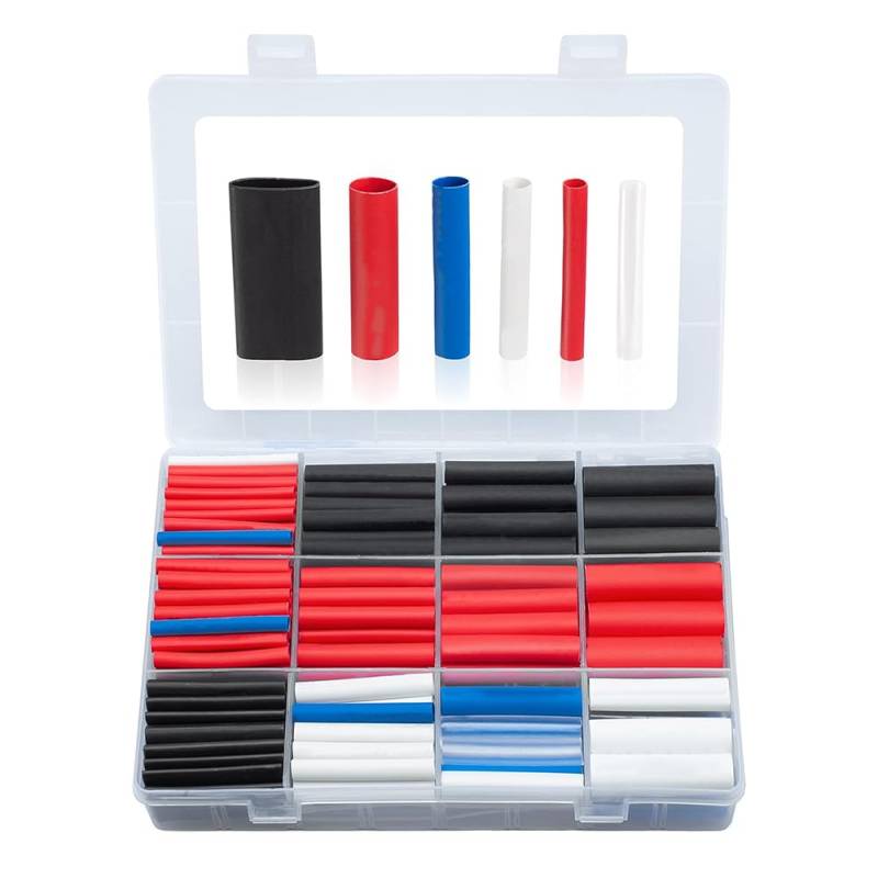 Schrumpfschlauch Sortiment Schwarz Rot Blau Weiß Transparent 3:1 Ratio mit Kleber Doppelwandig 275 Stück 45mm Länge Verschiedene Durchmesser von Offgridtec