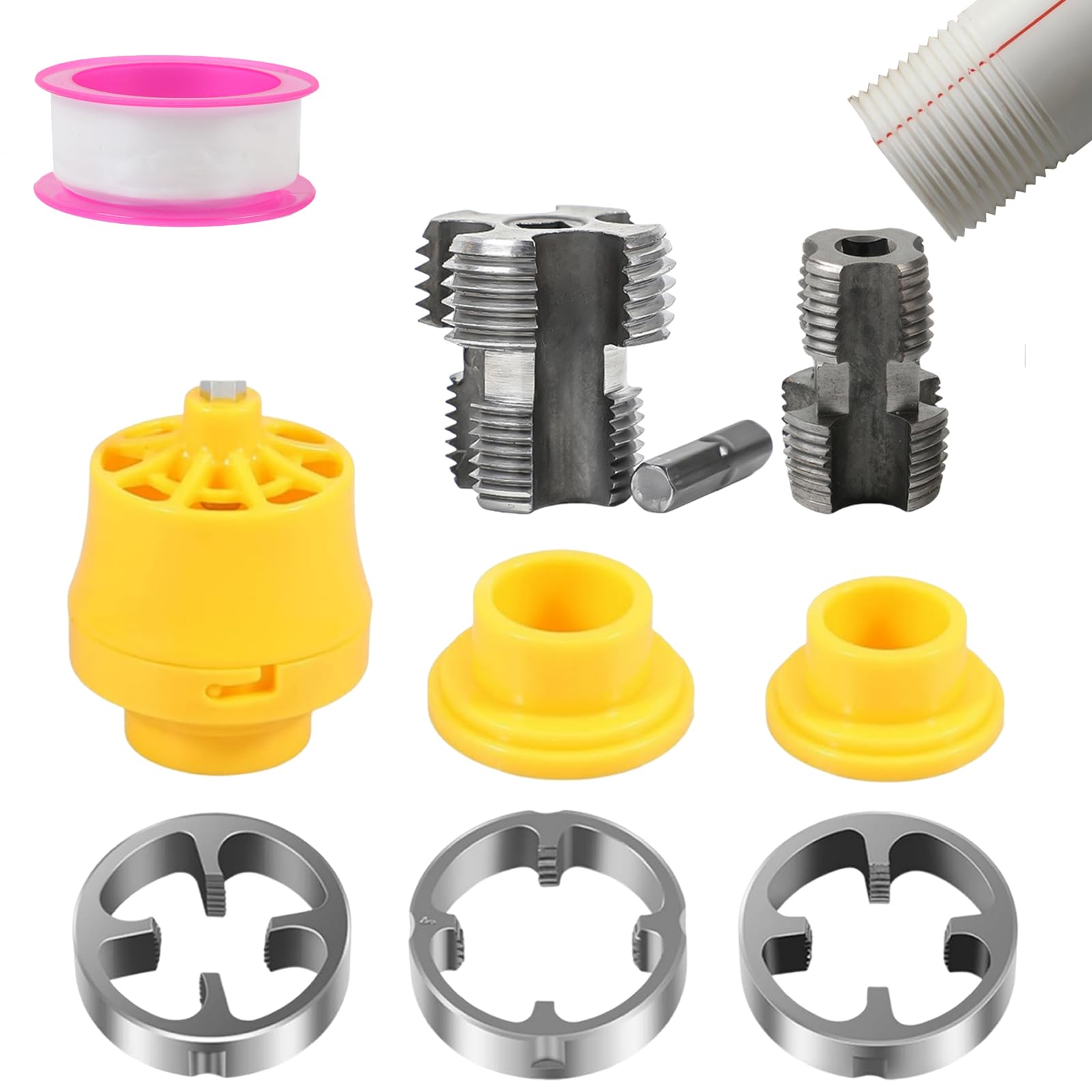 Oforest Integrated Internal & External Pipe Threading Tool, Pipe Thread Cutting Tool Regular, Electric Drill Compatible PVC Pipe Threader Kit with 1/2", 3/4", 1" Dies (Internal+External) von Oforest