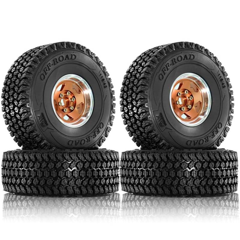 Ohulelks 4 Stück 116 mm Offroad-Reifen, 12 mm Sechskantnaben für 1/10 RC-Rennwagen, 4WD Nitro ////, Rot von Ohulelks