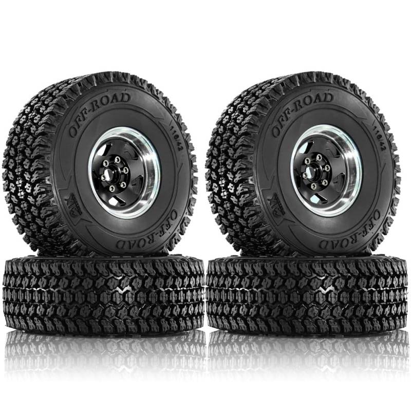 Ohulelks 4 Stück 116 mm Offroad-Reifen, 12 mm Sechskantnaben für 1/10 RC-Rennwagen, 4WD Nitro ////, Schwarz von Ohulelks