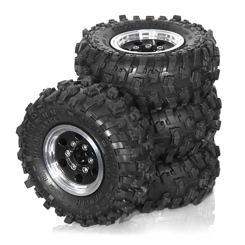 Ohulelks 4 Stück 51 mm 1,0 Metall-Beadlock-Radreifensatz für 1/18 1/24 RC Crawler Car TRX4M SCX24 FCX24 Upgrade-Teile Schwarz von Ohulelks