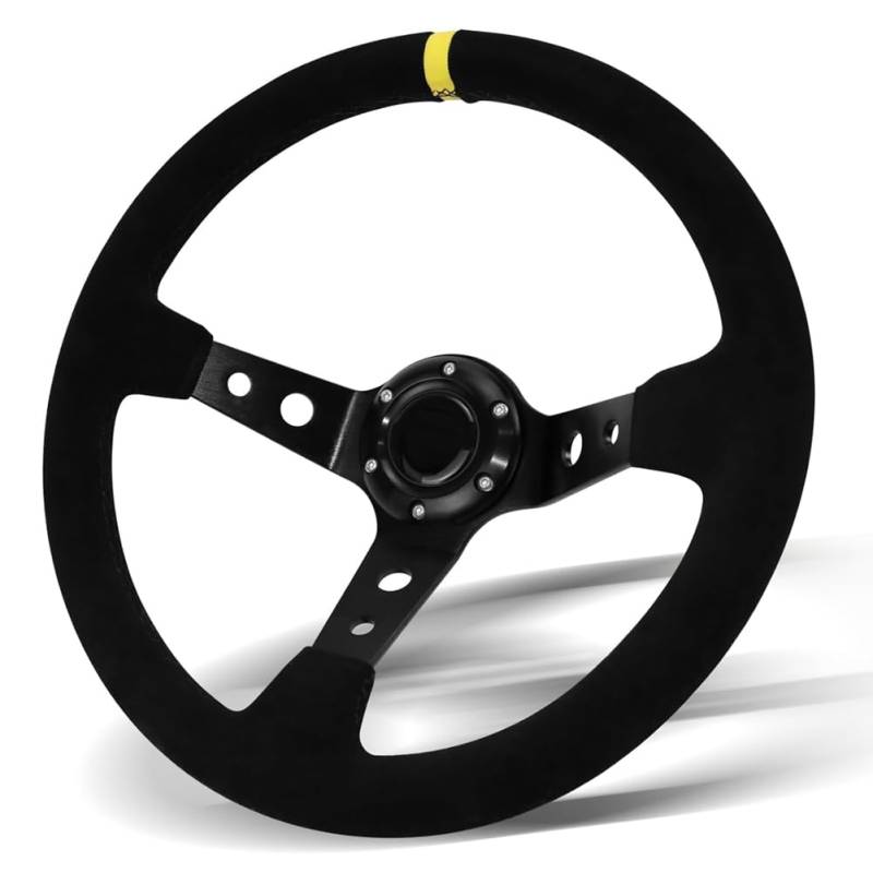 Ohulelks Universelles Rennlenkrad, 350 mm, 6-Schrauben-Lenkrad Aus Wildleder für Rennen/Rallye/Motorsport/Auto-Simulationsfahren von Ohulelks