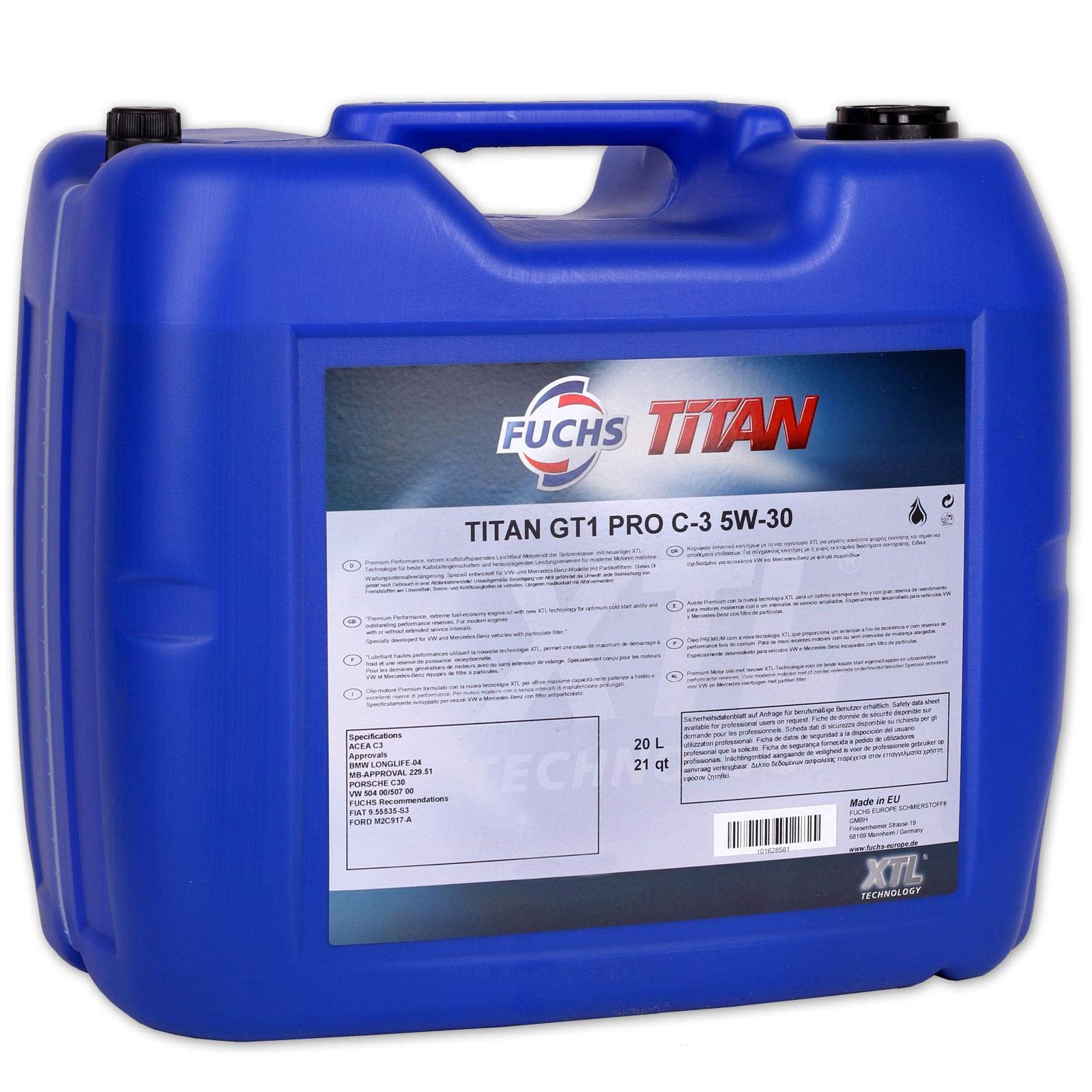 Oil-Drop Fuchs 5W-30 Titan GT1 Longlife Pro C-3 XTL - Motoröl 5W30 20 Liter von Oil-Drop