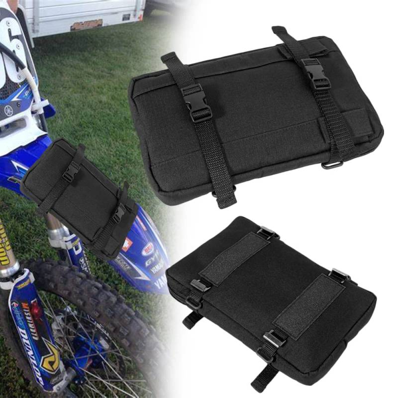 Oldbones Front-Fender-Werkzeugtasche, Unviersal-Motorrad-Gabeltasche und Motorrad-Lenkertasche mit Druckknöpfen, stabile MX-Front-Werkzeugtasche (schwarz) von Oldbones