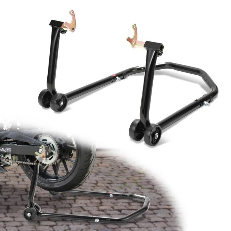 Ollewiellan Motorradständer Hinten Motorrad Montageständer Transportständer Schwarz Belastbar bis 300 kg pro Ständer, Breitenverstellbar von Ollewiellan