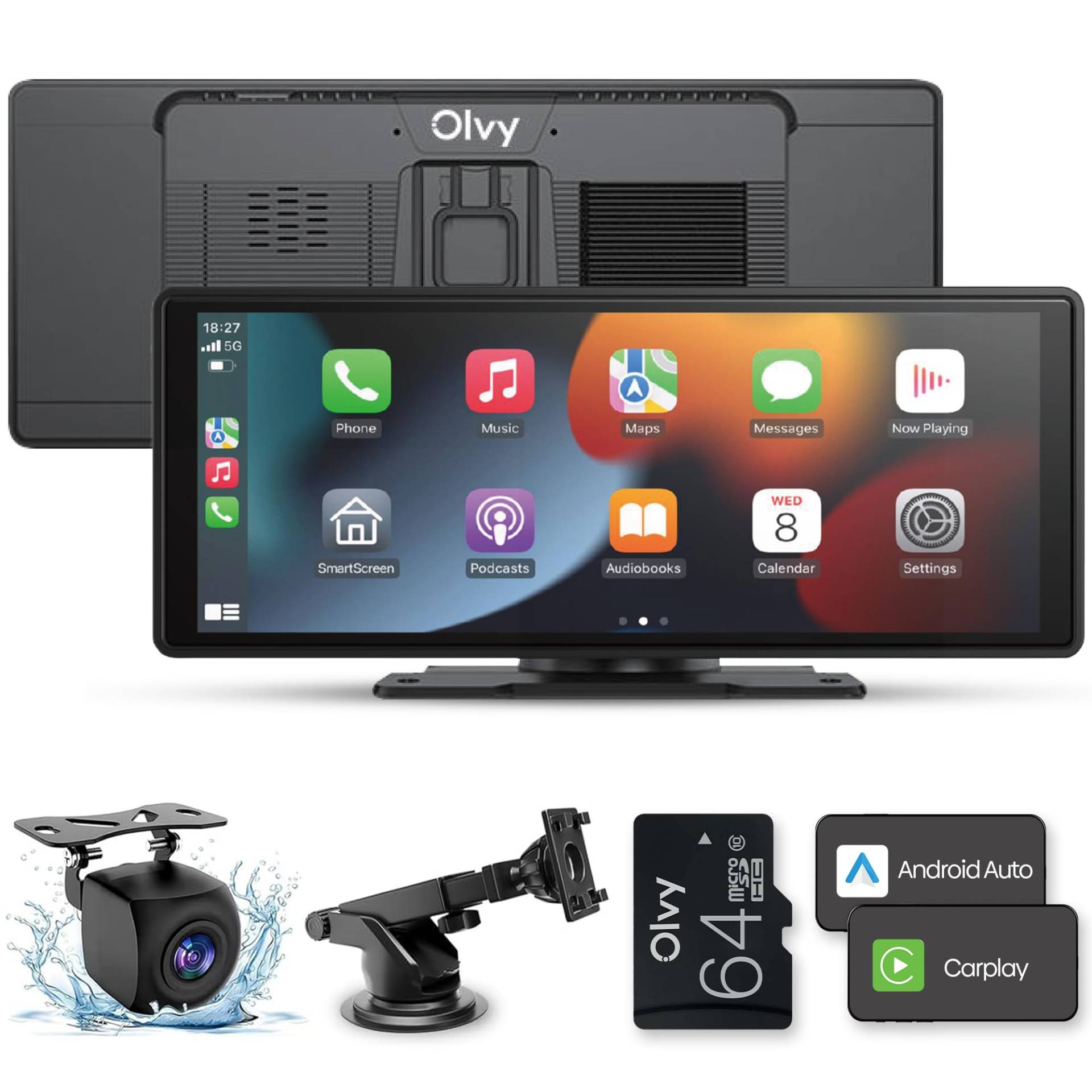 Olvy CarPlay Display – Kabellose Android Auto & CarPlay Box, 10.26-Zoll Wireless CarPlay Display, Auto Multimedia System, Smart CarPlay Pro, CarPlay Monitor, Auto Android Display mit Rückfahrkamera von Olvy