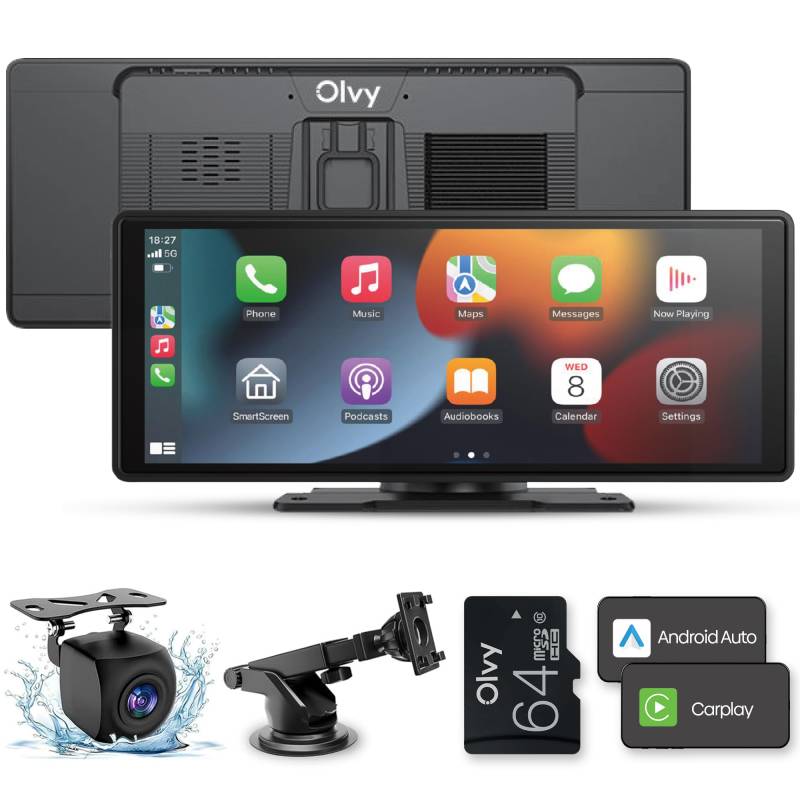 Olvy CarPlay Display – Kabellose Android Auto & CarPlay Box, 10.26-Zoll Wireless CarPlay Display, Auto Multimedia System, Smart CarPlay Pro, CarPlay Monitor, Auto Android Display mit Rückfahrkamera von Olvy