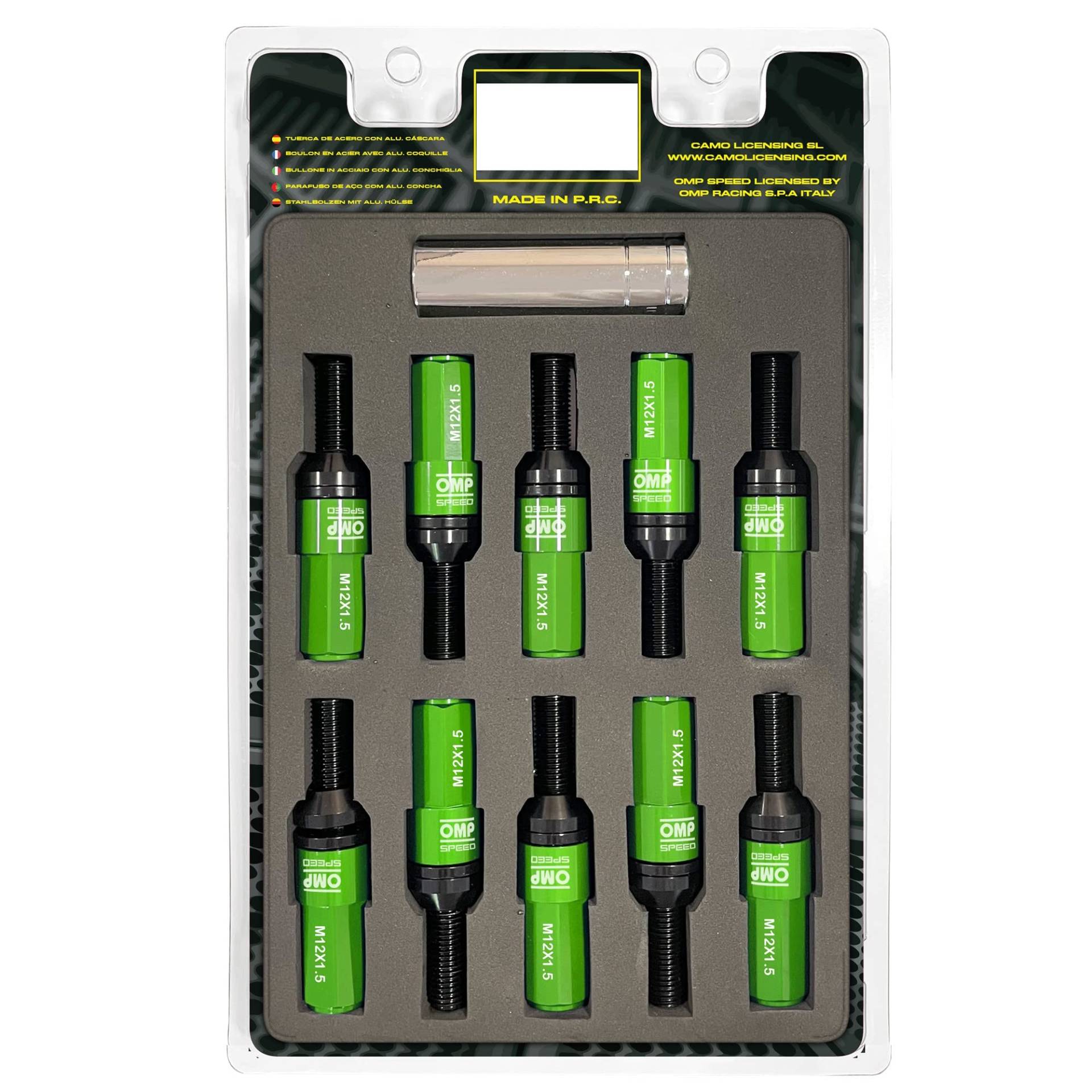 OMP SPEED Set 20 schwarze Radschrauben mit M12X1,5 metrisch 17-19 lang 28MM Gewindeschlüssel mit grünem Aluminiumschutz 7075 + DIN 12,9 OMP SPEED Set 20 schwarze Radschrauben mit M12X1,5 metrisch 17-19 lang 28MM Gewindeschlüssel mit grünem Aluminiumschutz 7075 + DIN 12,9 von OMP