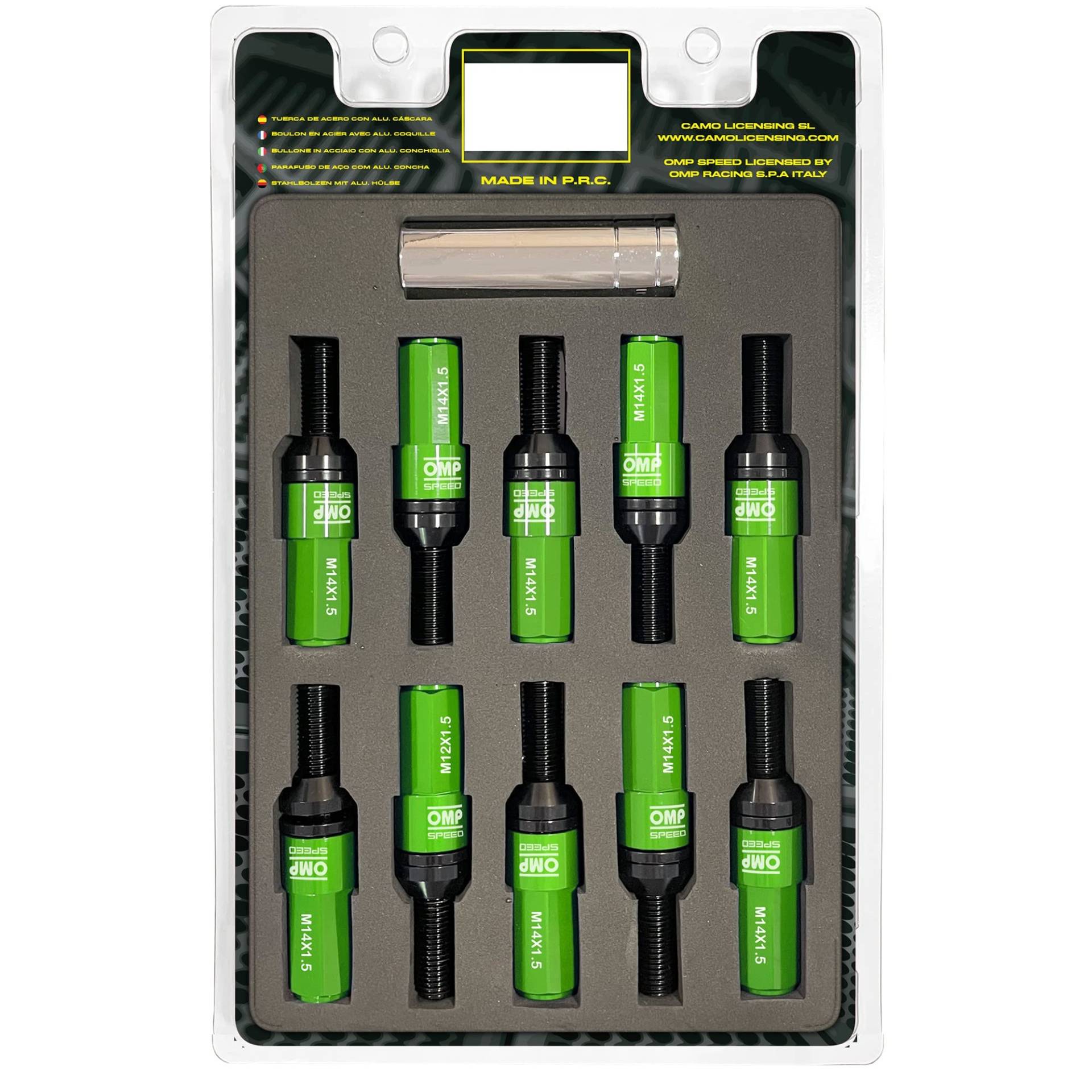 OMP SPEED Set 20 Radschrauben schwarz mit metrischer M14X1,5 Schlüssel 17-19 lang Gewinde 28 mm mit grünem Aluminiumschutz 7075 + DIN 12,9 OMP SPEED Set 20 Radschrauben schwarz mit metrischer M14X1,5 Schlüssel 17-19 lang Gewinde 28 mm mit grünem Aluminiumschutz 7075 + DIN 12,9 von OMP