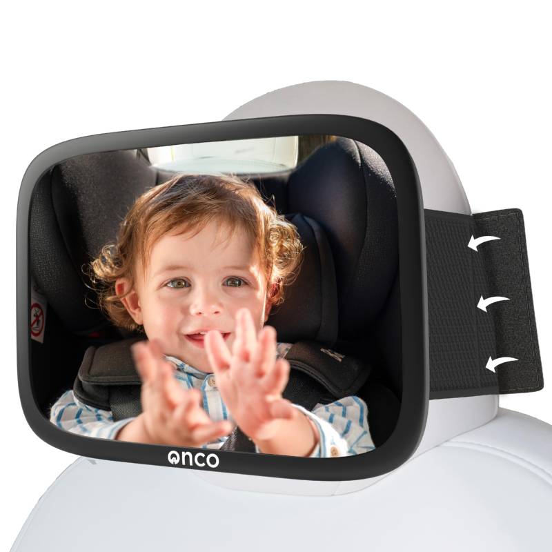 Onco Baby Autospiegel für feste Kopfstützen - Tesla-kompatibler Autospiegel Baby Rücksitz, 100% Bruchsicherer & Rutschfester Spiegel Auto Rückbank, 360°-Schwenkbarer Spiegel Auto von Onco