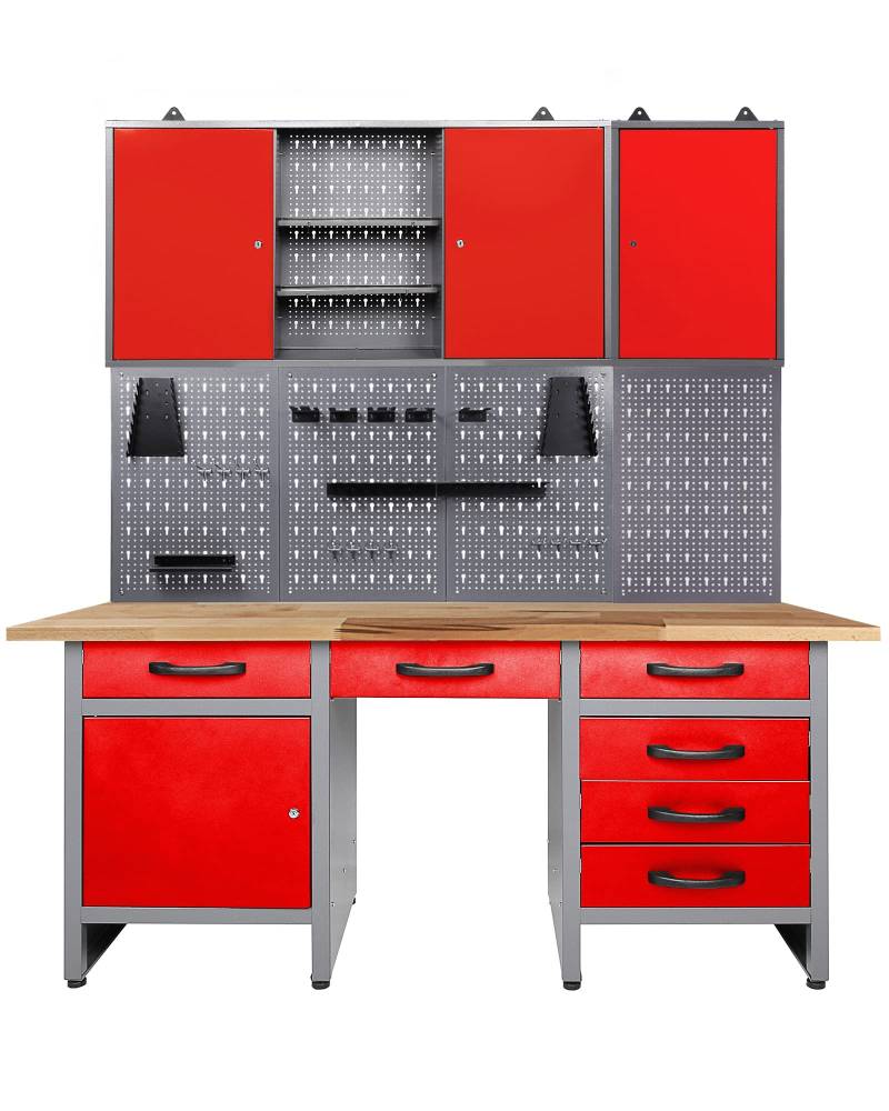 Ondis24 Werkstatteinrichtung rot 160 cm breit, Werkbank, Werkzeugschrank, Werkzeugwand von Ondis24