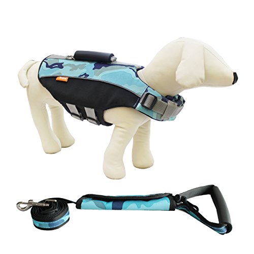 Ondoing Hundeschwimmweste Warnweste Rettungsweste Atmungsaktiv Sichern Reflektierende (XL, Blue Camo Set) von Ondoing