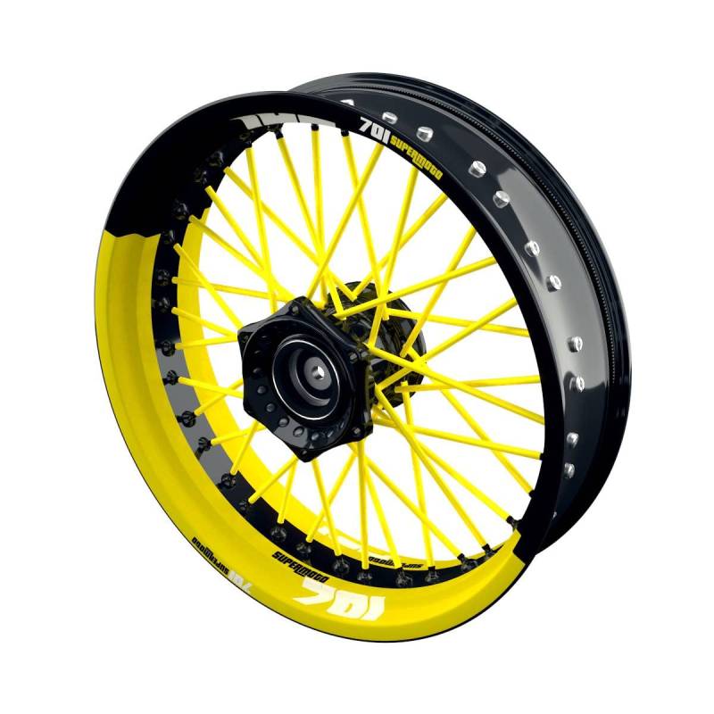 One-Wheel, Premium Felgenaufkleber passend für Husqvarna 701 Supermoto, Motiv: 701 halb halb, Felgenrandaufkleber GP, Wheelsticker Motorrad, Farbe gelb von One-Wheel