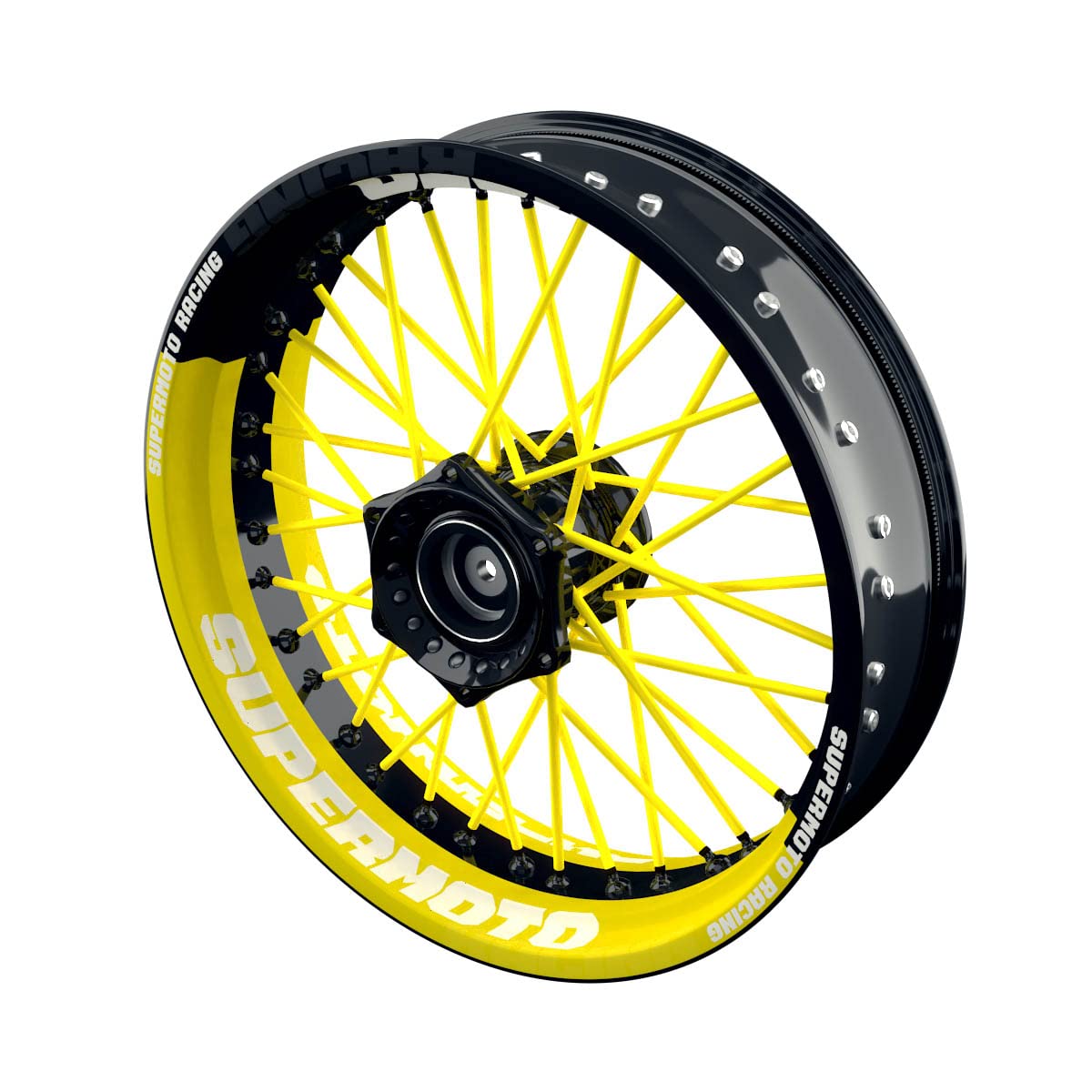 One-Wheel, Premium Felgenaufkleber passend für alle Supermoto, Motiv: Supermoto V1, Felgenrandaufkleber GP, Wheelsticker Motorrad, Farbe gelb von One-Wheel