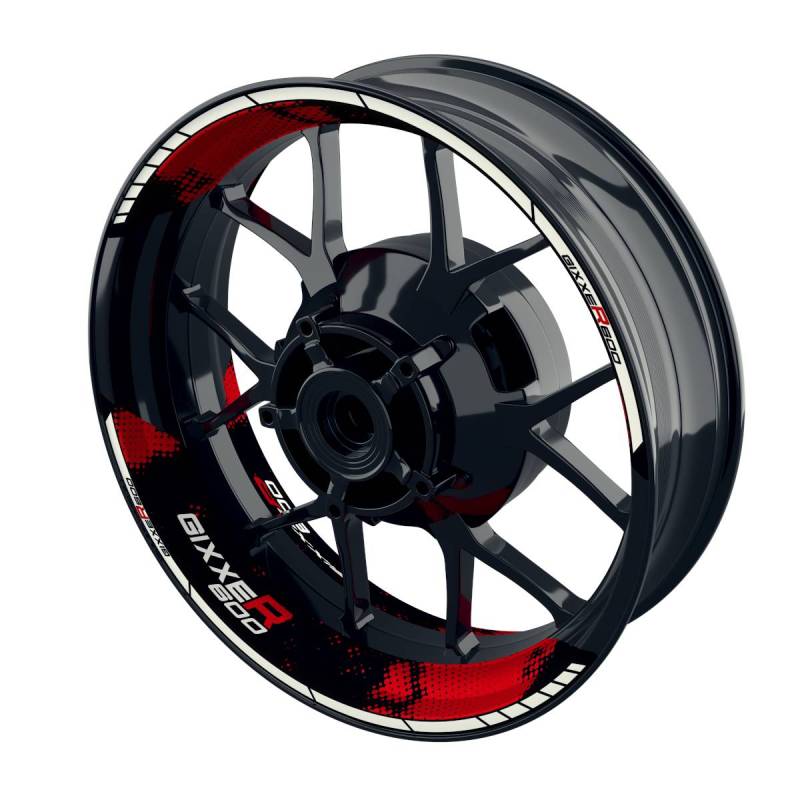 One-Wheel Felgenaufkleber Gixxer 600 Dots geteilt schwarz rot glänzend von One-Wheel