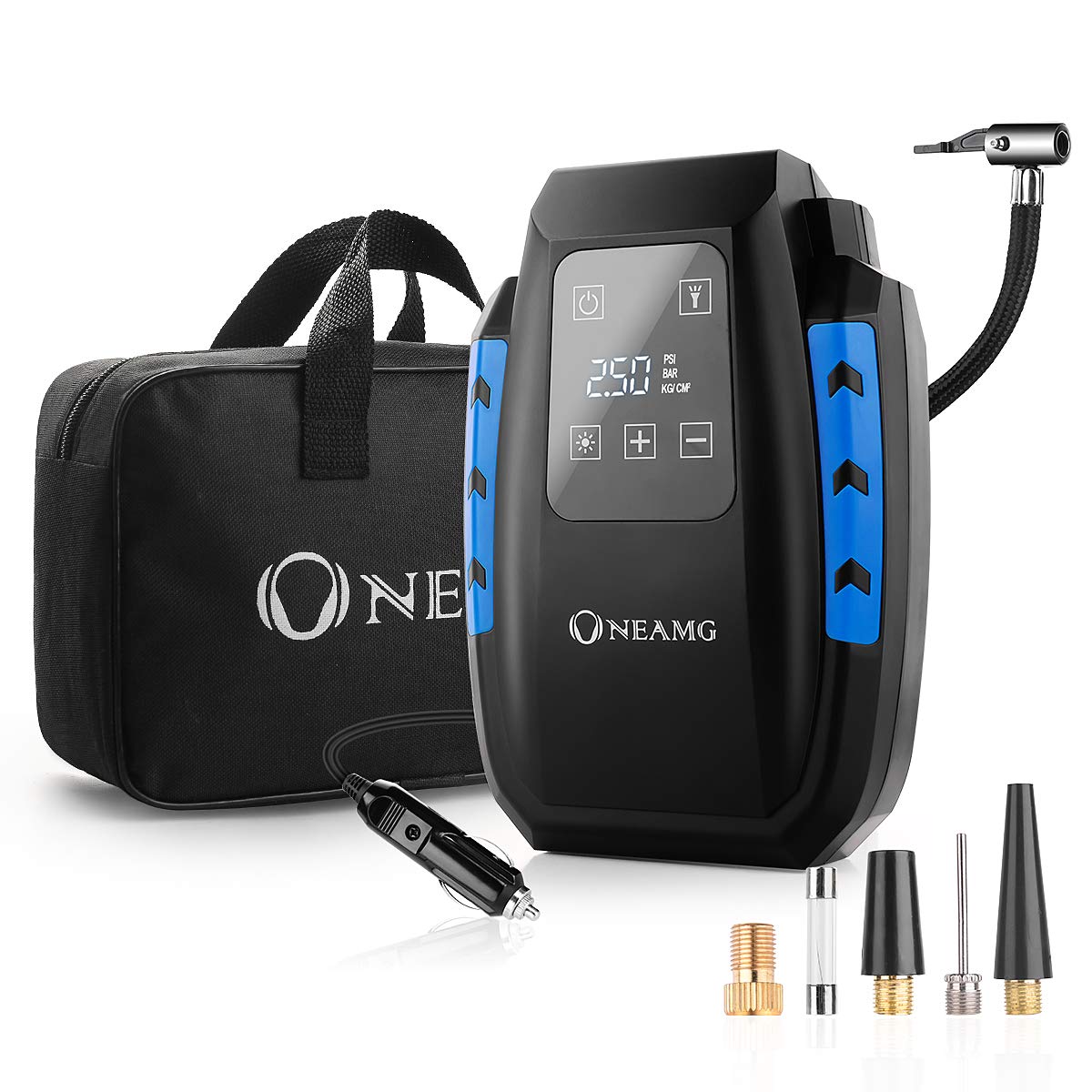 OneAmg 12V Luftkompressor, Auto Luftpumpe, Reifen Inflator, Digital Portable Kompressor mit Aktualisierter Touchscreen, Reifenpumpe 150PSI mit 3 Meter (Blau) OneAmg 12V Luftkompressor, Auto Luftpumpe, Reifen Inflator, Digital Portable Kompressor mit Aktualisierter Touchscreen, Reifenpumpe 150PSI mit 3 Meter (Blau) von OneAmg