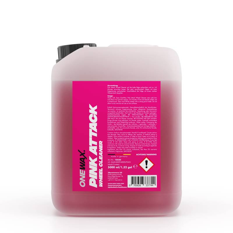 OneWax Pink Attack Wheel Cleaner Felgenreiniger 5000ml Kanister pH neutral Säurefrei für alle Felgenarten geeignet mit Wirkindikator von OneWax