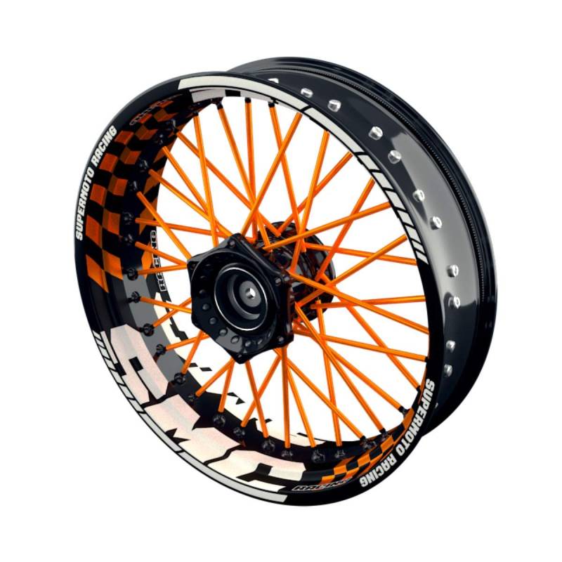 OneWheel Felgenaufkleber Motorrad passend für KTM SMC Racing passt auf alle 17 Zoll Supermoto Felgen - Vorder- und Hinterrad beidseitig inkl. Farbiger Spokes - V1 - Felgenrandaufkleber (orange) von OneWheel