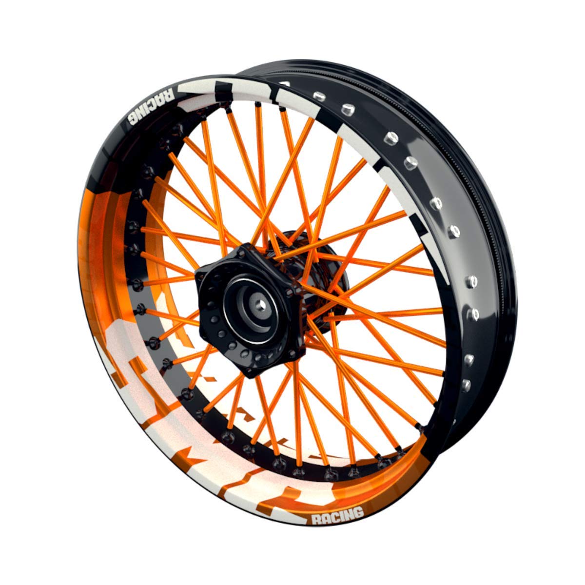 OneWheel Felgenaufkleber Motorrad passend für KTM SMC Racing passt auf alle 17 Zoll Supermoto Felgen - Vorder- und Hinterrad beidseitig inkl. Farbiger Spokes - V7 - Felgenrandaufkleber (orange) von OneWheel