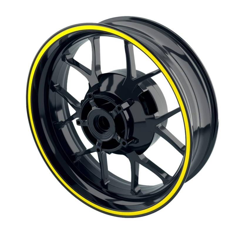 OneWheel Felgenrandaufkleber 8mm Motorrad & Auto (15-19 Zoll) - Farbe wählbar - 10 Felgenstreifen für Vorder- & Hinterreifen (Gelb - matt) von OneWheel