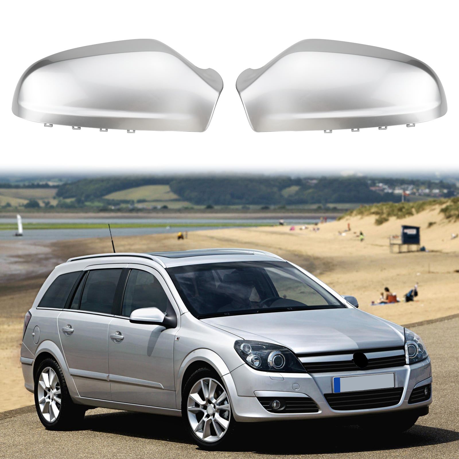 Opaltool 1 Paar Auto Rückspiegel Abdeckung Ersatz für Opel Vauxhall Astra H MK5 2004-2009, Außenspiegel Spiegelkappen Seitenspiegel Cap, Links und Rechts (Silber) von Opaltool