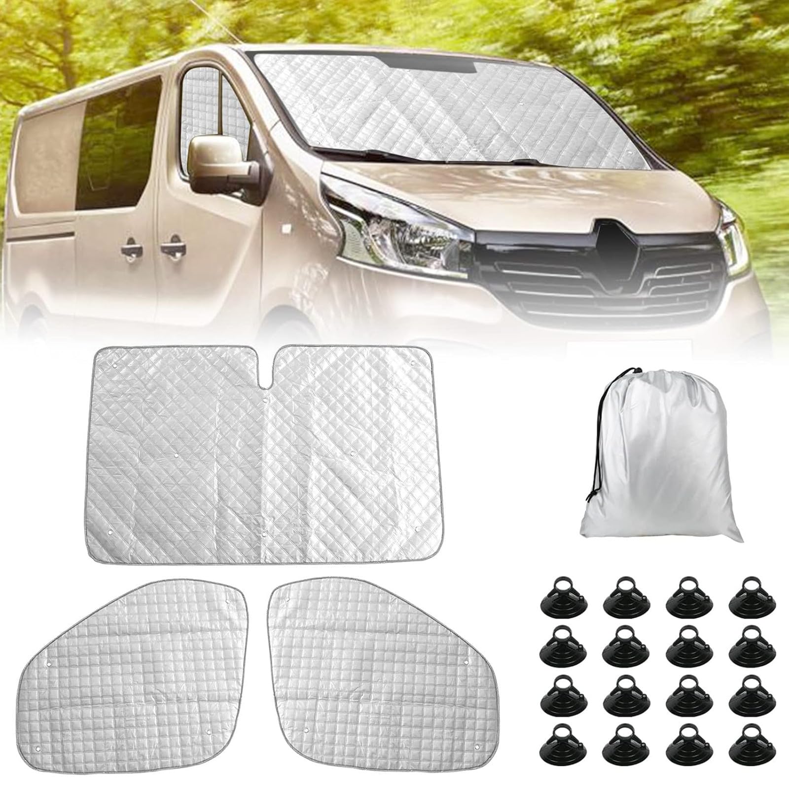 Thermomatte Fahrerhaus Innen für O-pel Vivaro Renault Trafic 2001-2014, 3 STK Luxus Windschutzscheiben Sonnenblende Wintergegen Schnee UV Staub Frontscheibenabdeckung von Opaltool