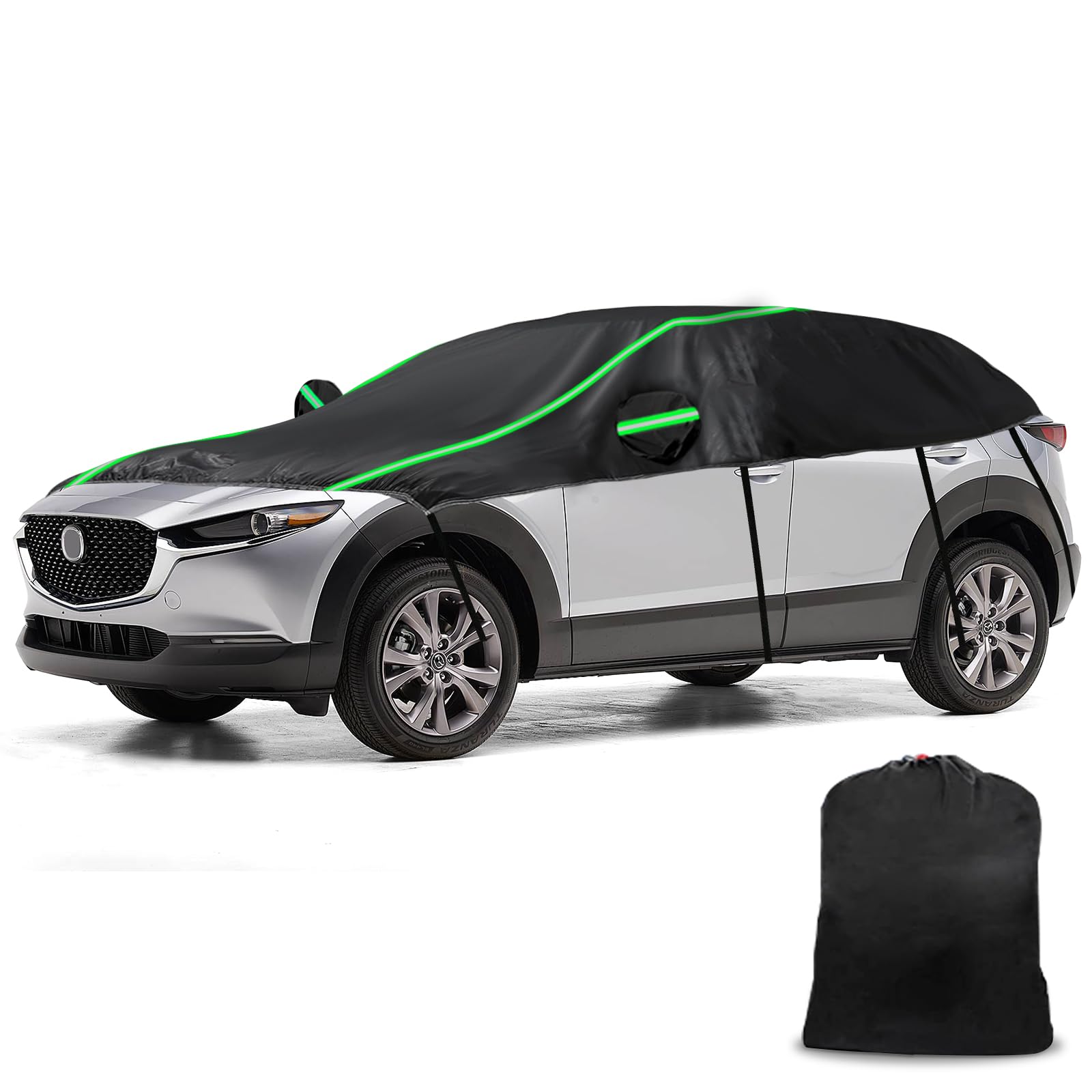 Auto Schwarzes Halbgarage für Mazda CX-30 2019-2024, LWB 300D Soft Windschutzscheibe Abdeckung Hälfte Auto Abdeckung mit verstellbaren elastischen Schnur und Haken von Opaltool