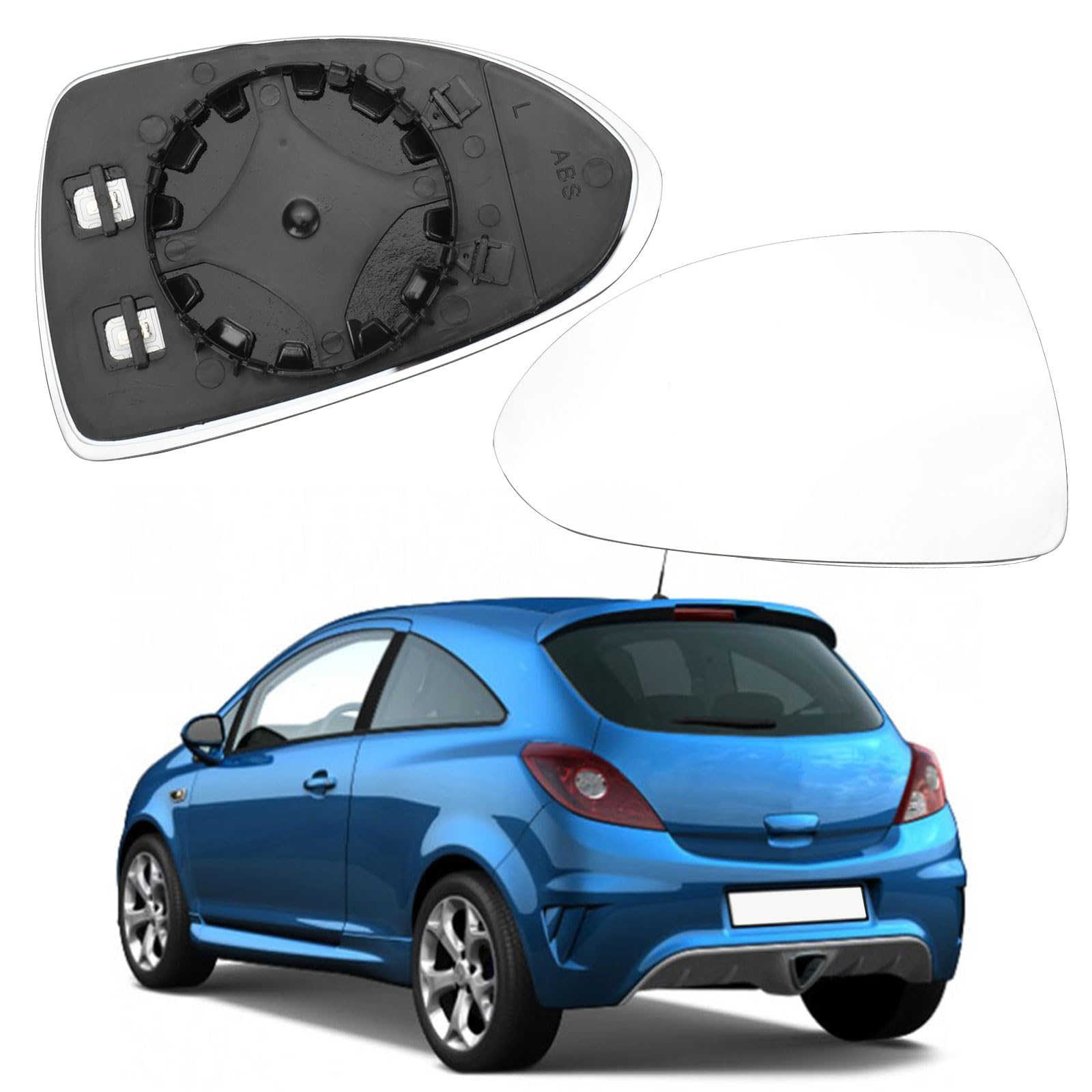 Spiegelglas Heizbar Linker Spiegelglas für Außenspiegel Glas Asphärisch Kompatibel mit Opel Corsa D E 2006-2014, Corsa E 2014-2019 von Opaltool